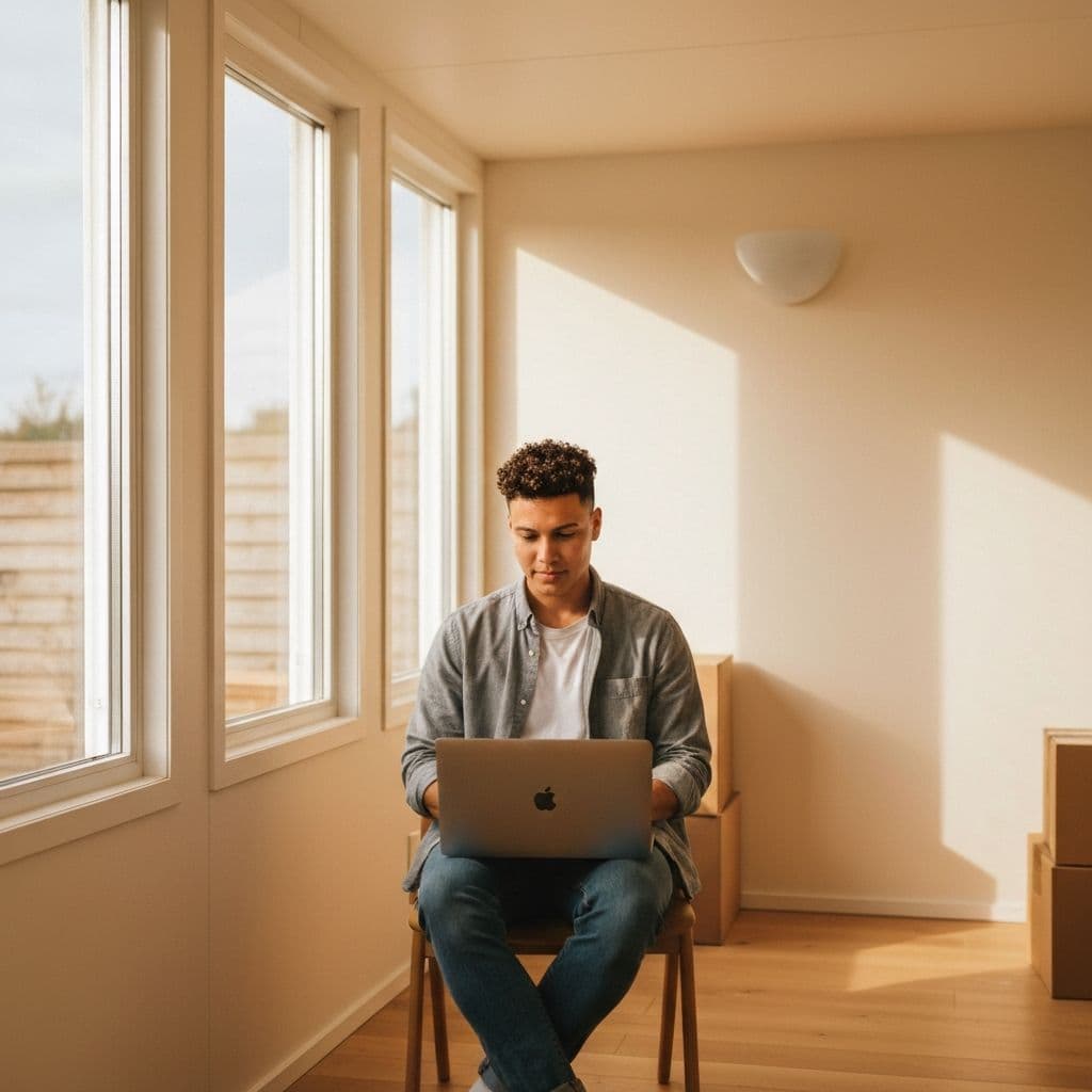 Person working online from home using portable WiFi